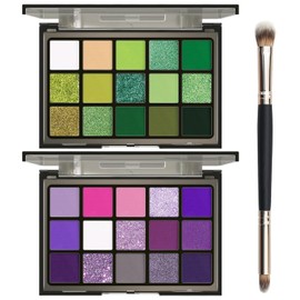 UCANBE- Este kit de sombras de ojos de maquillaje incluye las paletas GREEN FOREST y PURPLE WITCH, ambas mezclas de impresionantes tonos verdes y morados que se aterciopelan y se aplican con suavid