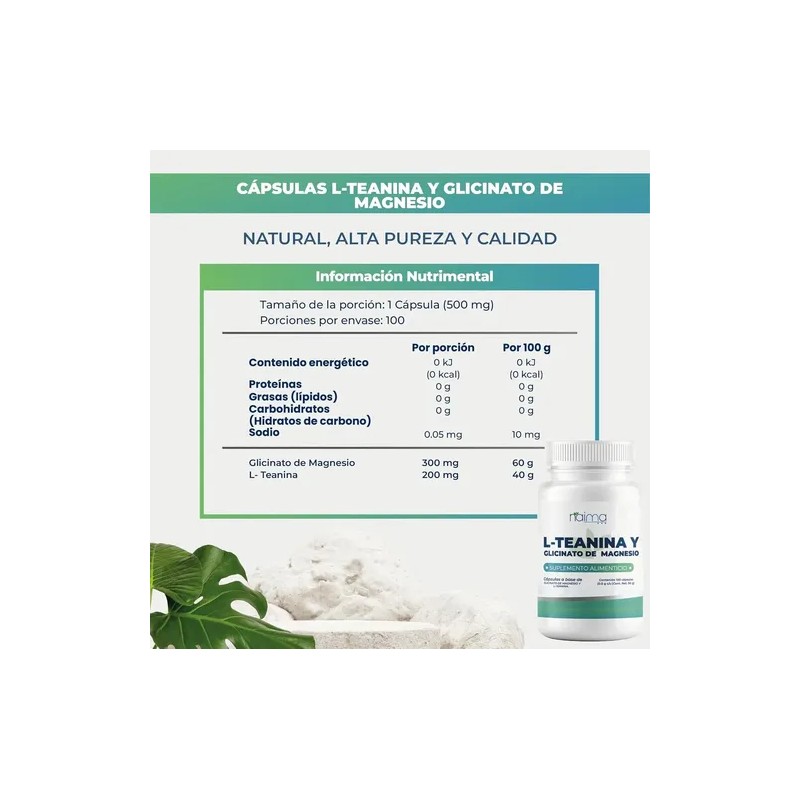 L- Teanina Y Glicinato De Magnesio 500 Mg - 100