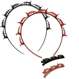 Jinshining 4Pcs Double Bangs Hairband with 8 Small Clips Women's Double Layer Twist Braid Tools for Curly, Thick Hair Toothed Headbands, Hair Braiding