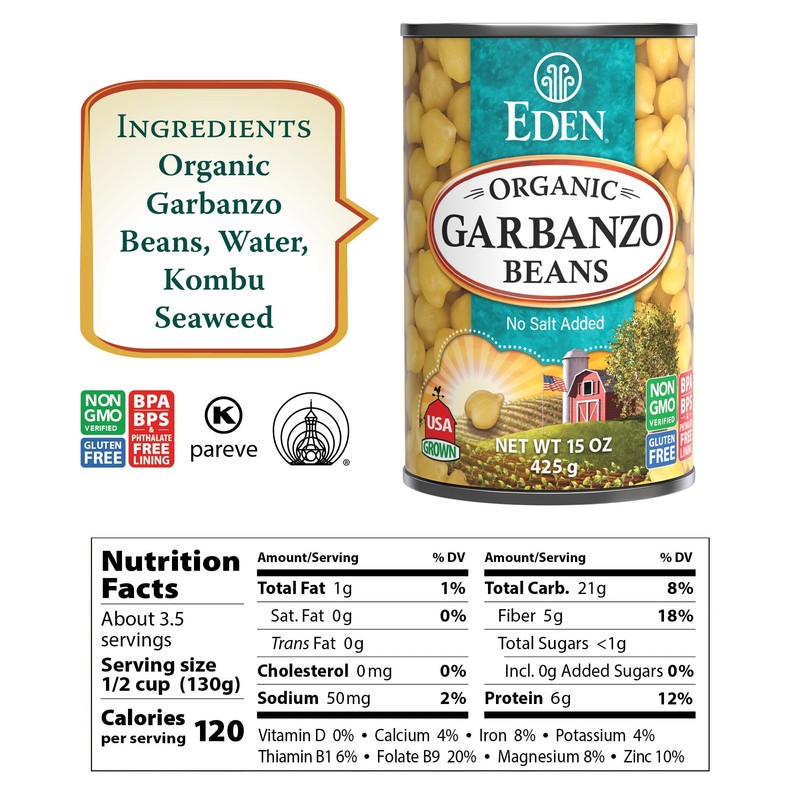 Eden Organic Garbanzo Beans, Chickpeas, 15 oz Can (12-Pack Case),