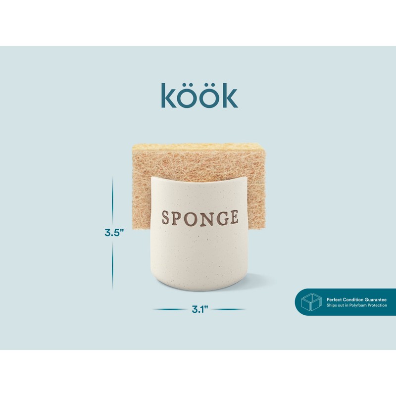 Kook Ceramic Sponge Holder, Speckled Stoneware Caddy, Countertop Soap and