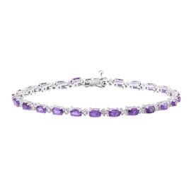 Sterling Silver Oval Amethyst and Diamond Accent Tennis Bracelet