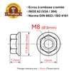 Nuts made of stainless steel with serrated edge M8, nuts