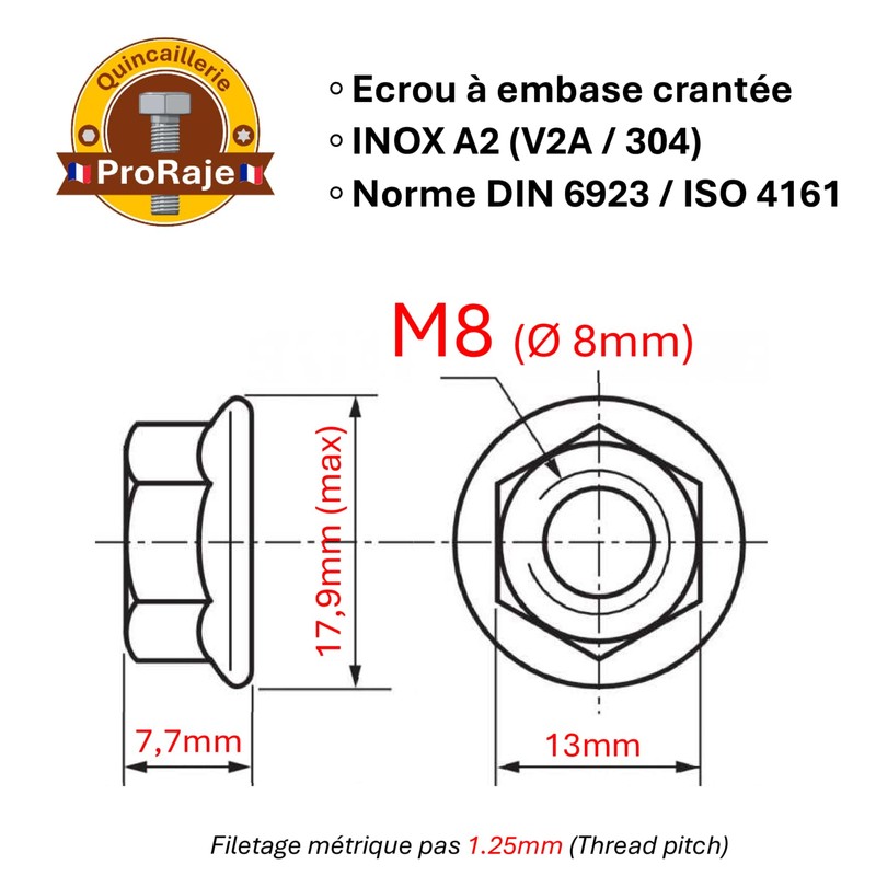 Nuts made of stainless steel with serrated edge M8, nuts