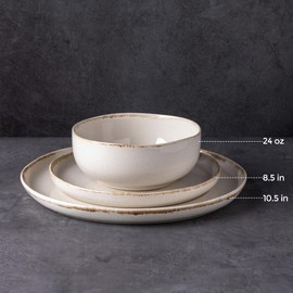AmorArc Ceramic Dinnerware Sets, Wavy Rim Stoneware Plates and Bowls Sets, Highly Chip and Crack Resistant | Dishwasher & Microwave Dishes set, Service for 4 (12pc)-Speckled Cappuccino White