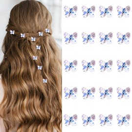 Oblihumoy 20Pcs White Butterfly Hair Clips for Women Cute Rhinestone Small Hair Clips Elegant Sparkly Girls Hair Accessories for Wedding Prom Birthday Party Daily Wear
