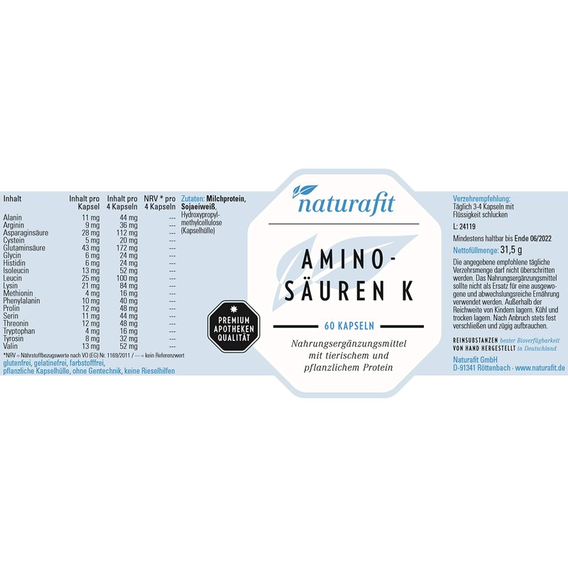 naturafit Amino Acids K Capsules, Pack of 60 Capsules