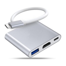 Adaptador USB C a HDMI, 3 en 1 Adaptador Tipo C Multipuerto USB C Hub con Puerto de Salida HDMI 4K, Puerto USB 3.0 y Puerto de Carga PD, Compatible...