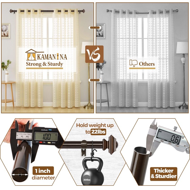 KAMANINA Bronze Curtain Rods for Windows 72 to 144 Inch(6-12ft),