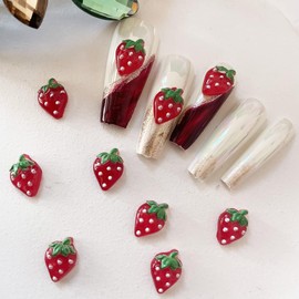 50Pcs Red Nail Charms Accessories Cute Strawberry for Spring Summer Season Manicure Decoration Kawaii Nail Art Rhinestones Fruit Gems for Women's Beauty and Personal Care Nail Art Accessories