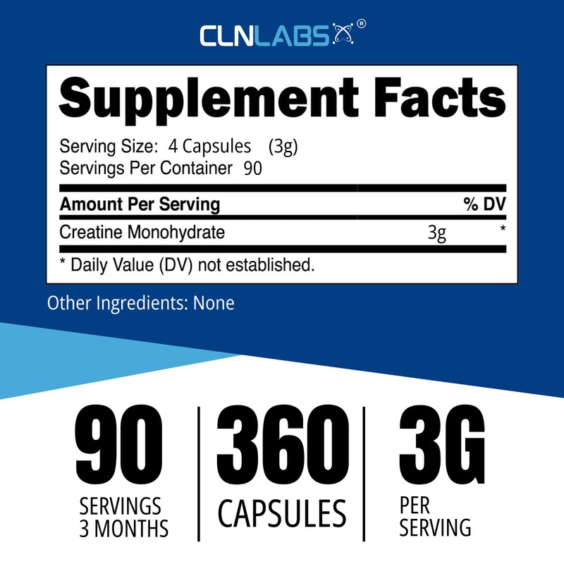 Creatine Monohydrate Capsules | 360 Capsules | 3000mg Per Serving
