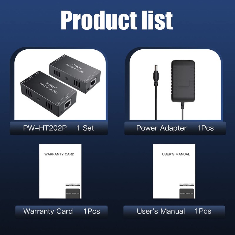 PW-HT202P(POC) HDMI Extender 165ft/50m Lossless Transmission Over Single Cat5e/6 Full