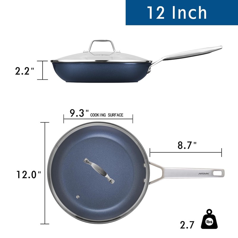 MsMk Non stick frying pan set with lid Blue, 12-inch