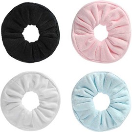 4 Pcs Hair Drying Towel Scrunchies Microfiber Hair Ties Soft Hair Scrunchies Fuzzy Scrunchy Hair Ropes Ponytail Holder Hair Accessories for Women and Girls (White+Black+Light Blue+Pink, One size)