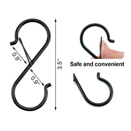Quacc 10 PCS S Hooks for Hanging Heavy Duty Metal S Hooks with Safety Buckle Design S Shaped Hooks for Hanging Kitchen Utensils, Pots and Pans, Plants, Lights, Clothes, Bags (Black)