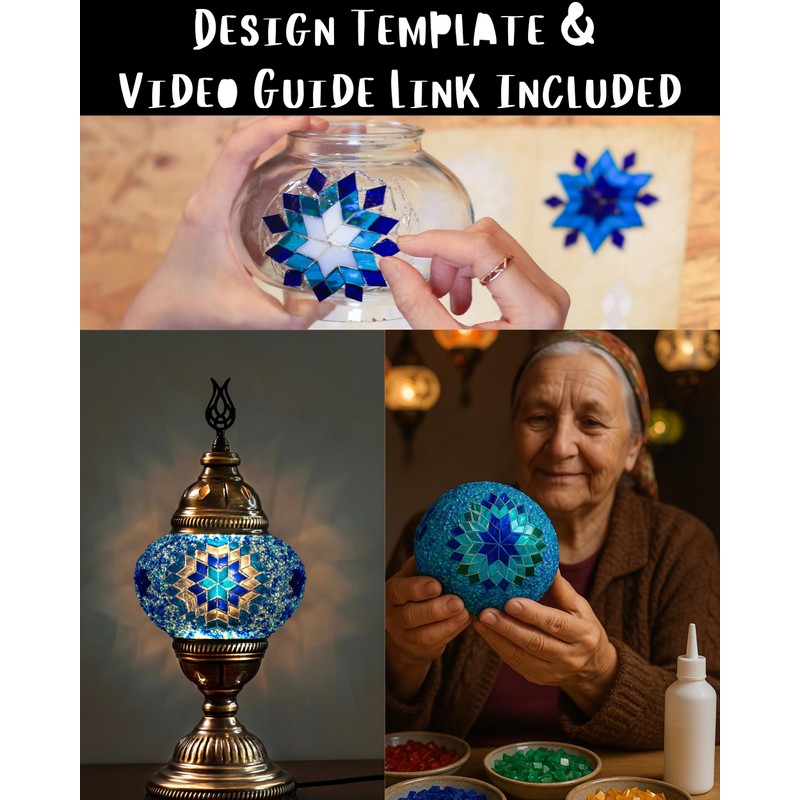 DEMMEX DIY Mosaic Table Lamp Making Craft Kit, No Grout,
