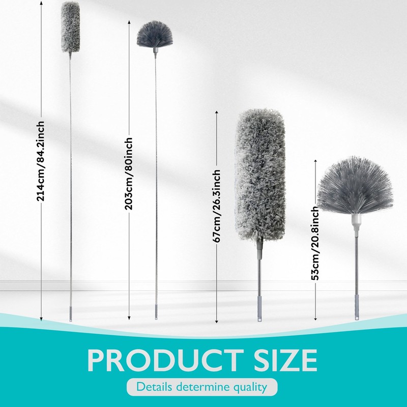 Overcomo 2-in-1 Extendable Long Feather Microfibre Duster&Cobweb Brush Set