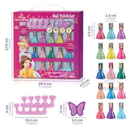 MAKEUPERIA Set de Esmaltes Infantiles de Princesas a Base de Agua, 15 Esmaltes con Separadores de Dedos, Pegatina para Uñas, Lima y Caja de Regalo, Es