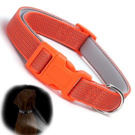Reflective Dog Collar Orange, Highly Reflect Safety Neoprene Padded Basic Durable Soft Nylon Hunting Puppy Collar Adjustable for Xs Small Medium Large Boy Girl Pet Dogs Cats, Orange S