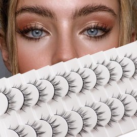 Losha Eyelashes Manga Lashes Natural Look Wispy Fluffy False Eyelashes 10 Pairs Reusable Anime Fake Eye Lashes Pack Like Individual Clusters| NO.393
