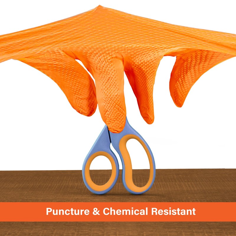 1st Choice 6 mil Orange Gloves, Disposable, Latex Free, Raised