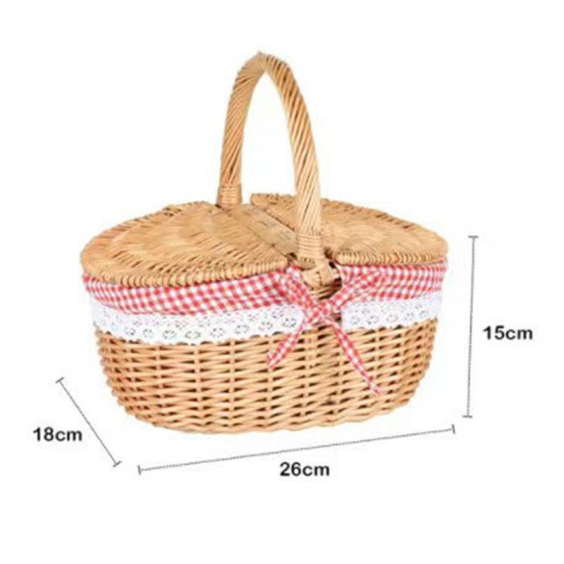 Country Style Wicker Picnic Basket Camping Basket with Lid Handle