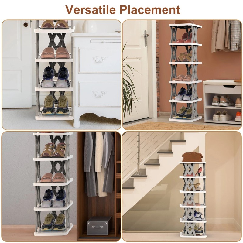 NewHome Small 6 Tier Foldable Corner Narrow Vertical Shoe Rack
