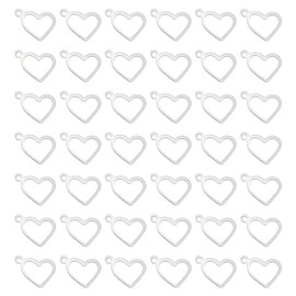 UNICRAFTABLE About 200pcs Stainless Steel Charms Open Heart Floating Pendants Hollow Charms for DIY Jewelry Bracelets Necklace Making 10x14x0.8mm, Hole 1mm