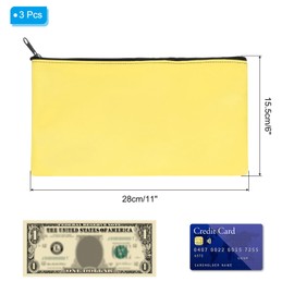 PATIKIL 11 x 6 Inch Bank Deposit Bag, 3-Piece Purse Bank Bag Security Purse Receipt Holder for Tickets, Coins, Makeup, Cosmetics, Bills, Bright Yellow
