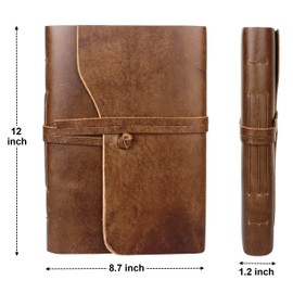 Rustic Town Genuine Leather Photo Album with Gift Box - Scrapbook Style Pages (Large, Brown)