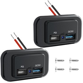 Nilight 2 Pack Socket Panel 12V 24V Dual USB Outlet PD Type C QC3.0 Surface Mount 48W Fast Waterproof for Automotive RV Marine Boat Motorcycle Truck