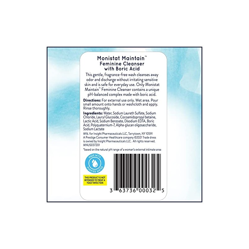 Monistat Boric Acid Feminine Cleanser, Fragrance Free Feminine Wash, 10