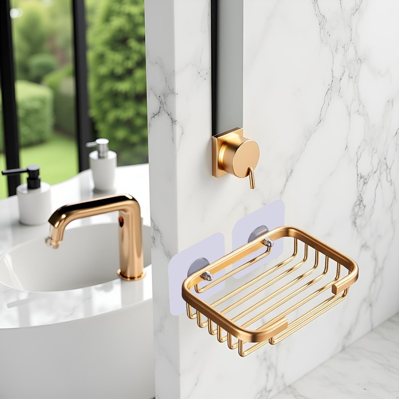 Gold Soap Dish for Shower Creative Hanging Drain Rack,Self Adhesive
