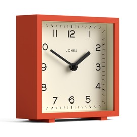 Jones Clocks® 'Disco' desk clock – sleek square design in orange, stylish and easy to read for shelf, table, mantel or bedside