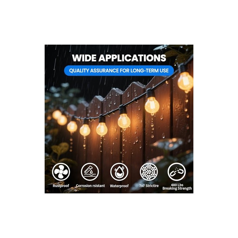 Globe String Light Suspension Kit, Outdoor Light Guide Wire, Vinyl