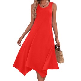 HOTOUCH Womens Swim Suit Coverup Floral Casual Swing Flowy Cotton Beach Dresses Summer Sundress Solid Red X-Large