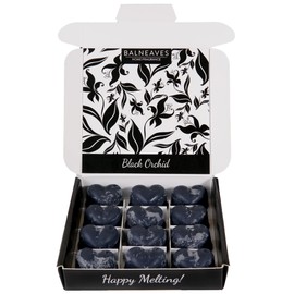 Black Orchid Wax Melts | Strong Scented Wax Melt Gift Set | 12 x 6g Hearts | Hand Made in The UK | Vegan Friendly | Long Lasting Soy Wax Melt Sample Box