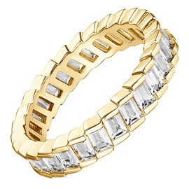 PAVOI 14K Gold Plated Cubic Zirconia Baguette Cut Eternity Bands Yellow Gold for Women Size 5