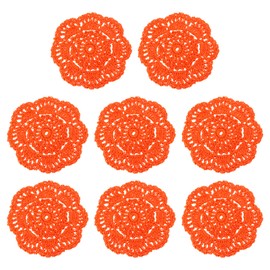 uxcell Crochet Doilies, 8Pcs 4" Cotton Woven Fabric Coasters, Lace Round Handmade Coasters with Floral Pattern for Wedding Party Decoration (Orange Red)