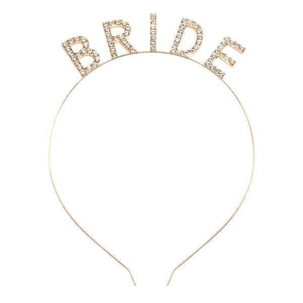Wedding Party Bridal Headband with Sparkling Rhinestone Elegant Crown Headband Wedding Hair Accessories (BRIDE-Gold)