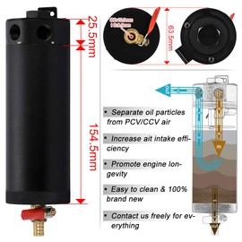PTNHZ Universal 3/8" NPT Billet Aluminum Baffled 2-Port Oil Catch Can Tank with Breather Filter Engine Mini Oil Separator