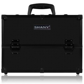SHANY Essential Pro Makeup Train Case Cosmetic Box Portable Makeup Case Cosmetics Beauty Organizer Jewelry storage with Locks, Multi Compartments Makeup Box and Shoulder Strap - All Black