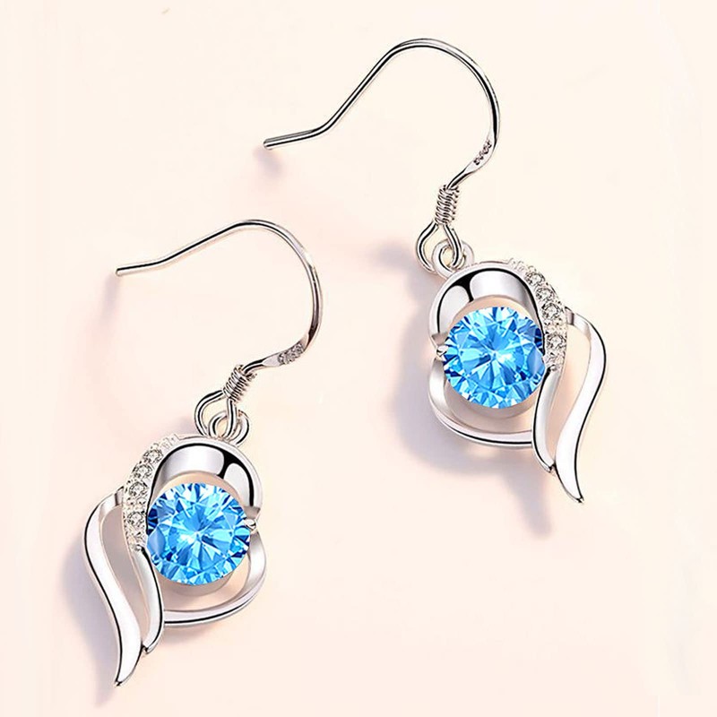Earrings for Women, Silver Drop Earrings with Cubic Zirconia│Teardrop Heart