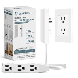 SakerPlus Outlet Concealer Power Strip-Outlet Cover Extender with 3AC Outlets-5ft Flat Plug Extension Cord,Universal Size,1625W for Kitchen, Home and Office,Child & Pet Safe