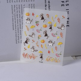 Fall Maple Leaves Nail Art Stickers Pumpkin Nail Decals Autumn Leaves Nail Stickers Cute Raccoon Fallen Leaf Nail Design Stickers Thanksgiving Day Nail Supplies Accessories for Women Nail Decoration