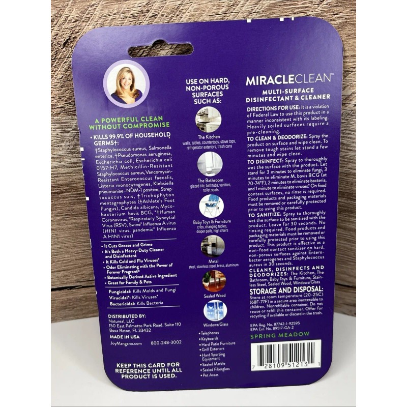Joy Mangano Miracle Clean Spring Meadow Multi-Surface Disinfectant Spray 2.9