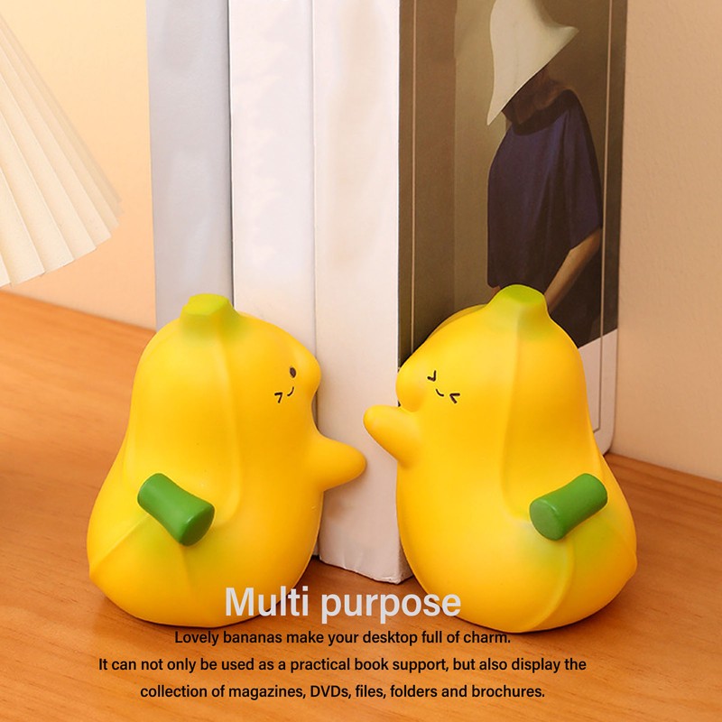 2Pcs Banana Bookend Hugging Bookends Cartoon Resin Bookend Book Stopper
