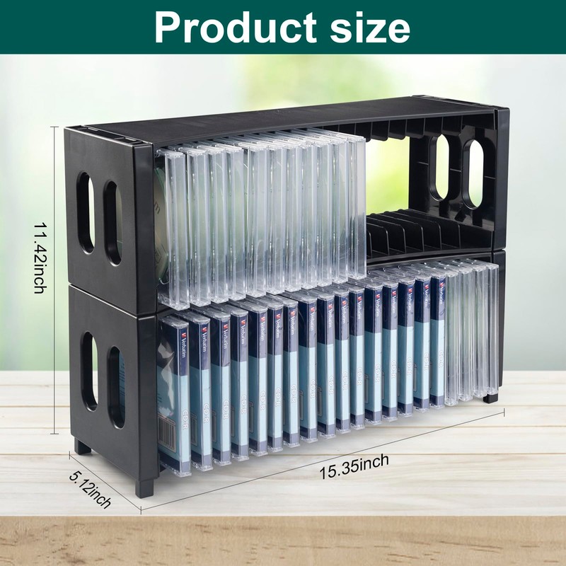alavisxf xx CD Storage Rack, Upgrade 2 Pack Stackable ABS
