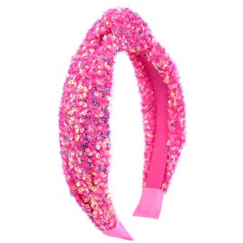 Gledola Sequin Headband Wide Knotted hair band Hairpiece for Kids Girl Women (Rose Red, Wide)