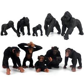 FUNSHOWCASE 9 Piece Chimpanzee Gorilla Toy Set Eco Friendly Animal Figures For Kids